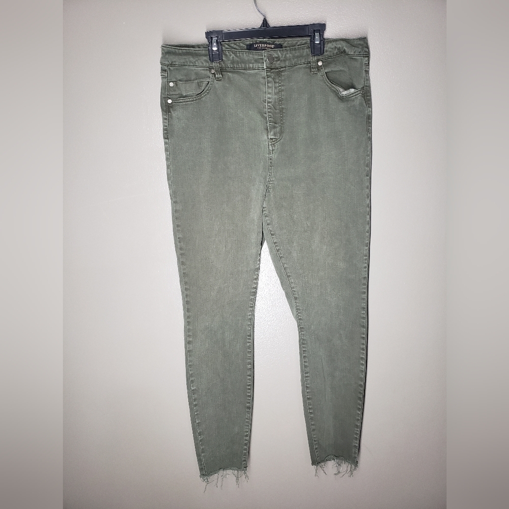 Liverpool Los Angeles Womens Hi Rise Ankle Jeans Size 16/33 Green Stretch